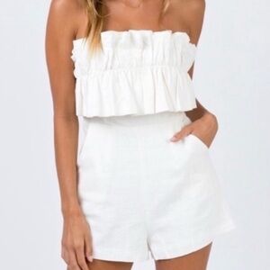 Princess Polly Cream Strapless Ruffle Playsuit